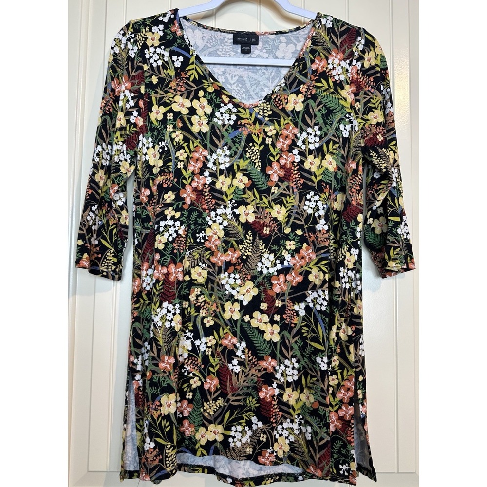 J Jill Top Womens XS Wearever Collection Stretch Tunic floral knit stretch